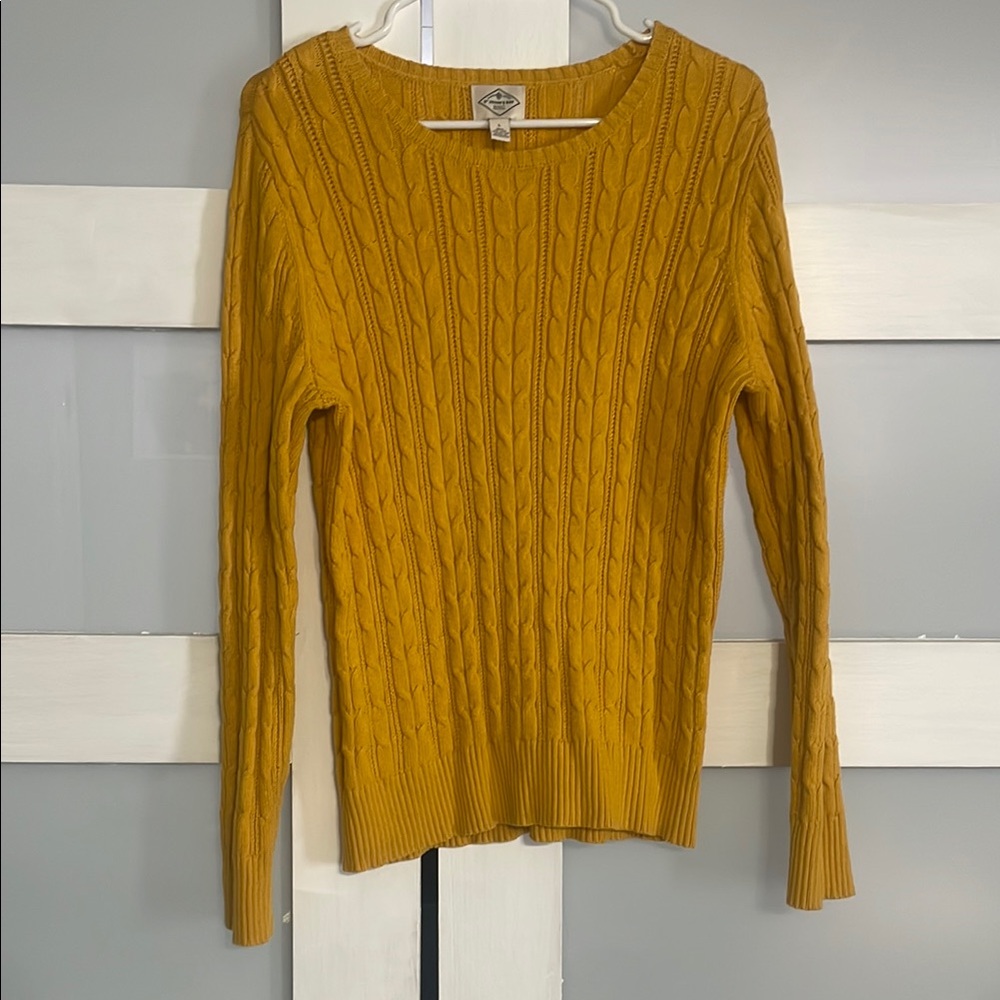 St. John's Bay Yellow Crew Neck Sweater with Cable Knit. Perfect for fall days